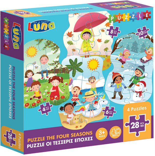 Luna toys пъзел 4 в 1 28 ел. Четири Сезона с 4-6-8-10 елемента   и всеки от тях с различна форма