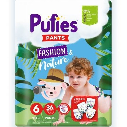 PUFIES PANTS FASHION&NATURE MAXI PACK Бебешки гащички за еднократна употреба Junior размер Extra large размер 6, 15+кг., 36бр valinokids