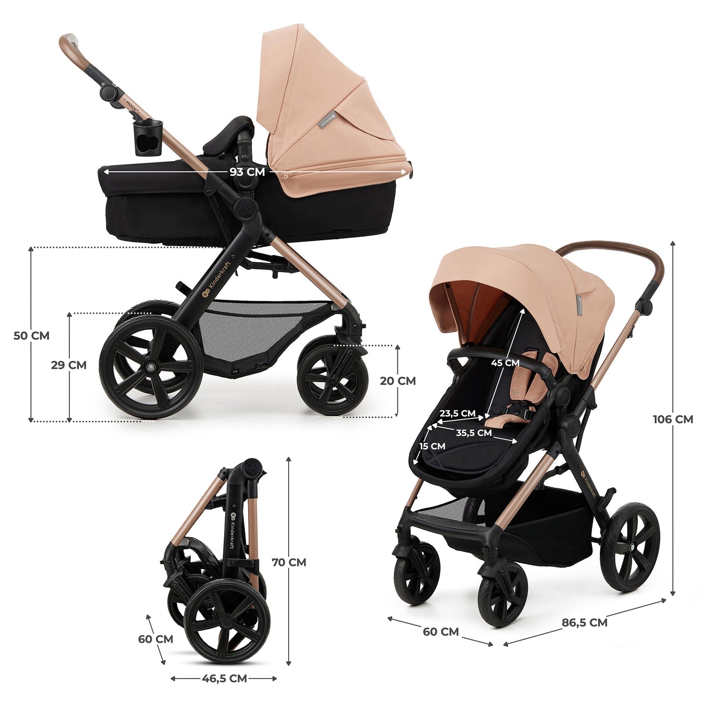 KinderKraft MOOV 2 бебешка количка 3в1 SAND BEIGE