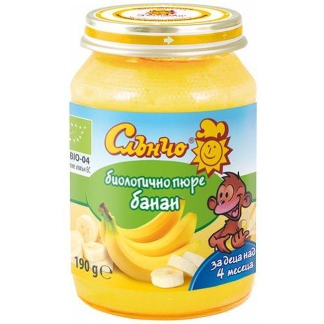 Био плодово пюре Слънчо - Банан, 190 g valinokids