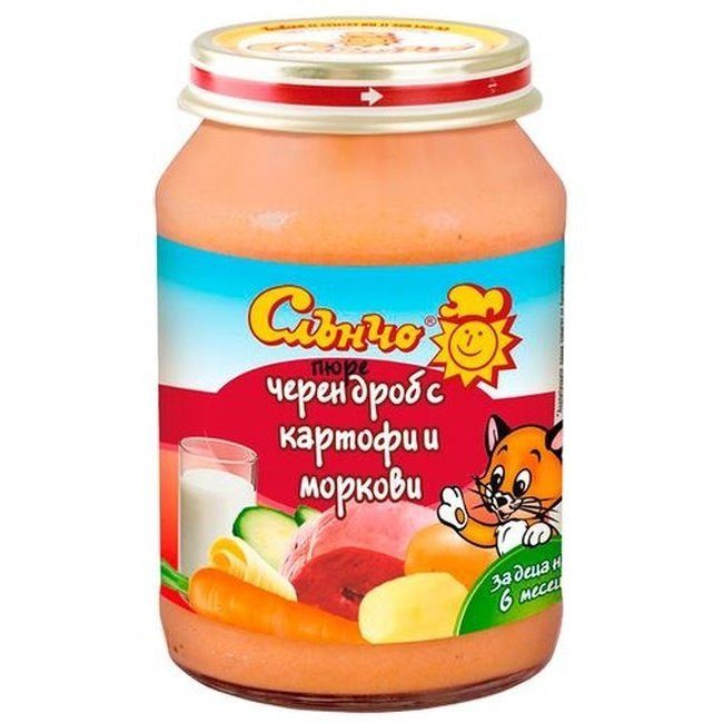 Месно-зеленчуково пюре Слънчо - Черен дроб с картофи и моркови, 190 g valinokids