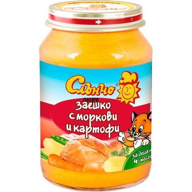 Месно-зеленчуково пюре Слънчо - Заешко с моркови и картофи, 190 g valinokids