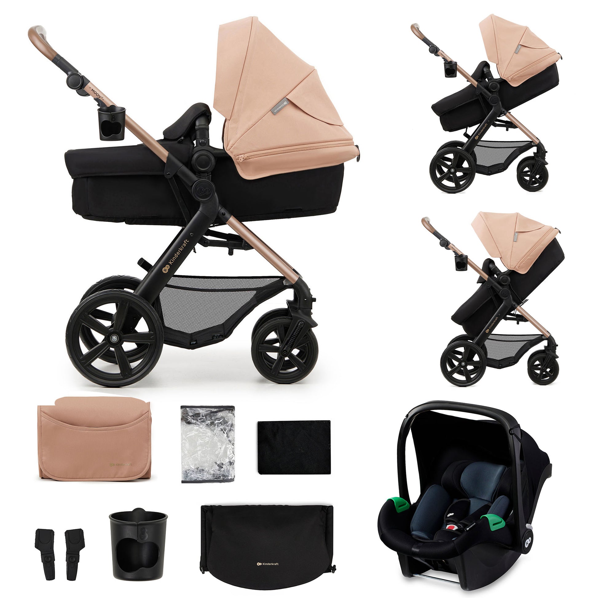 KinderKraft MOOV 2 бебешка количка 3в1 SAND BEIGE