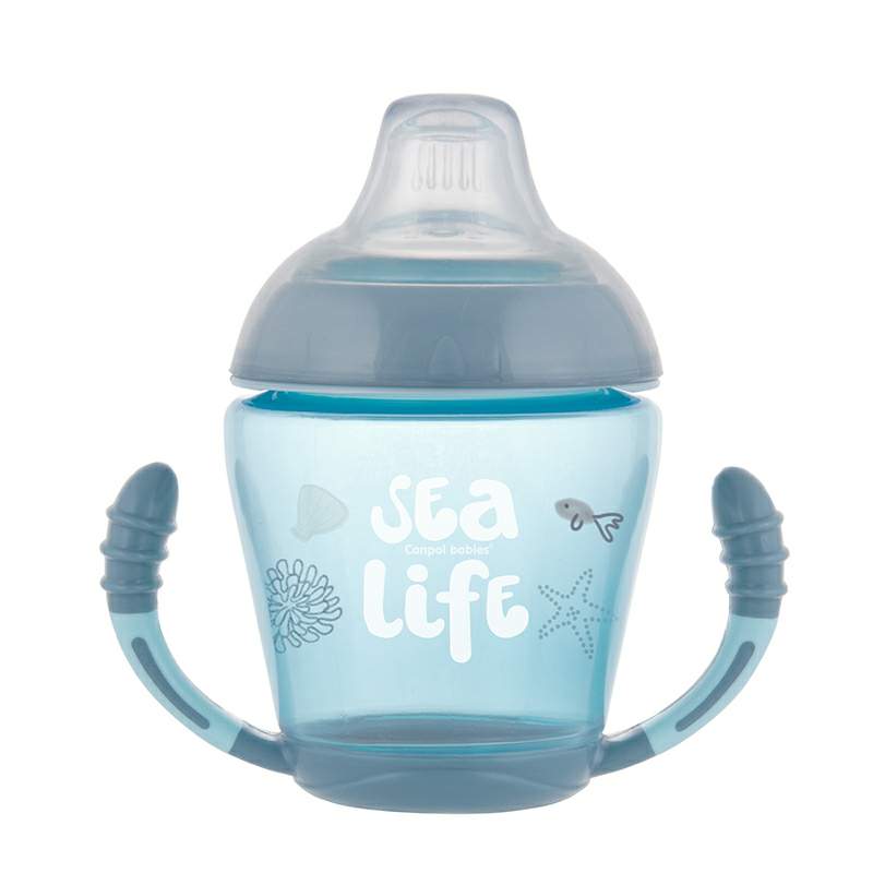 CANPOL BABIES Неразливаща се часа с дръжки и мек накрайник, Sea Life 230 мл 9м+