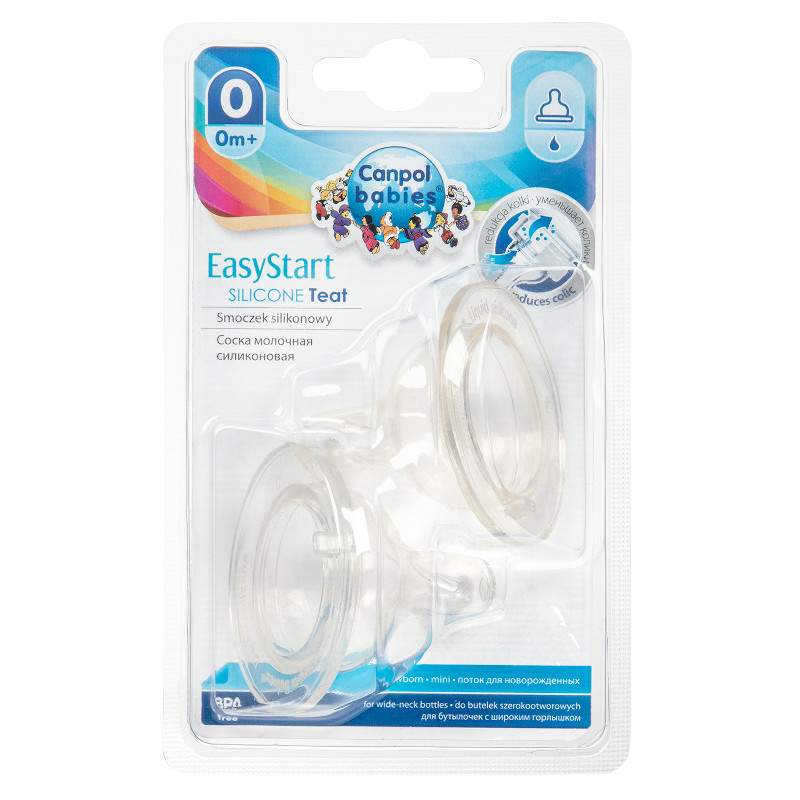 CANPOL BABIES Антиколик силиконов биберон за шише с широко гърло Easy Start 0м+  2 бр.