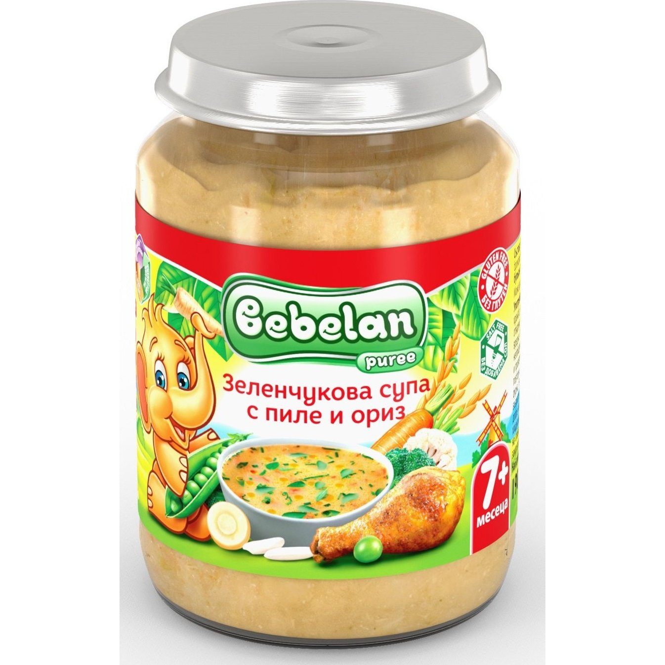 Bebelan Puree Бебешко ястие - Зеленчукова супа с пиле и ориз, 190 g valinokids
