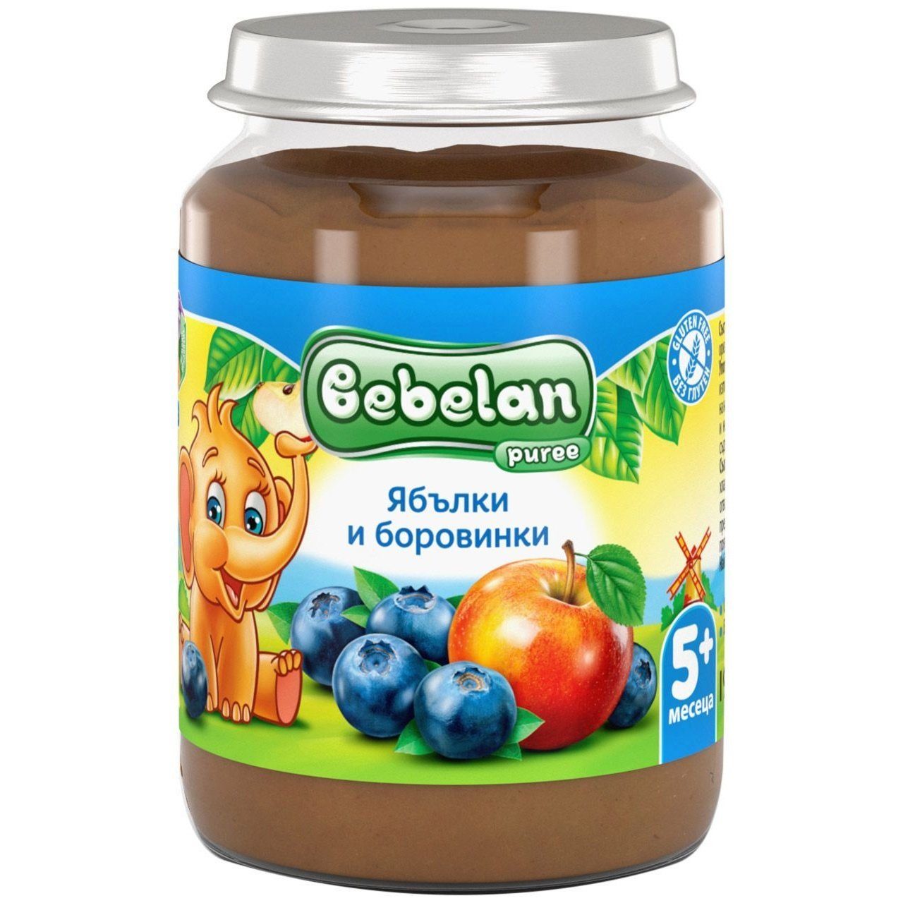 Bebelan puree Плодово пюре - Ябълки и боровинки, 190 g valinokids