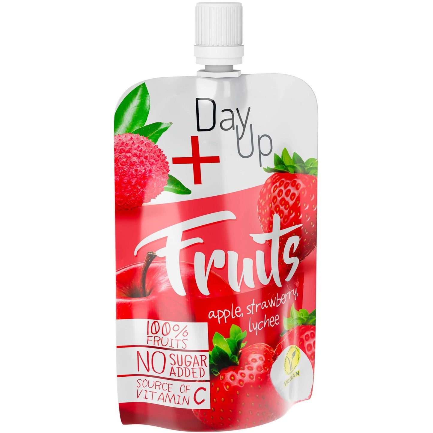 DAY UP+ FRUITS 100% Плодов пауч с Ябълка, Ягода и Личи 100 г valinokids