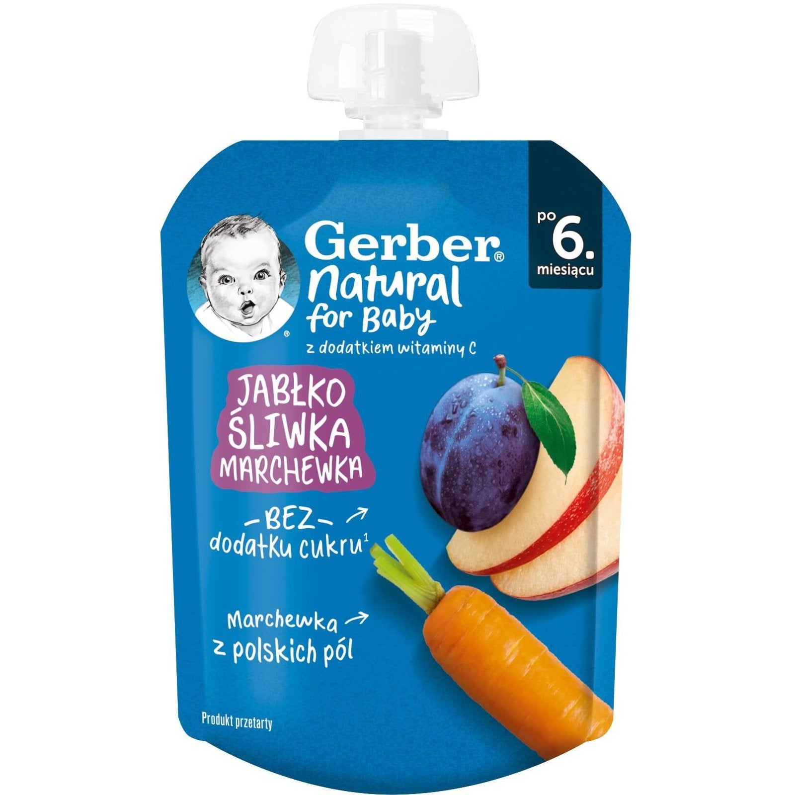 GERBER Пауч Ябълки, Сливи и Морков от 6 мес. 80 г valinokids