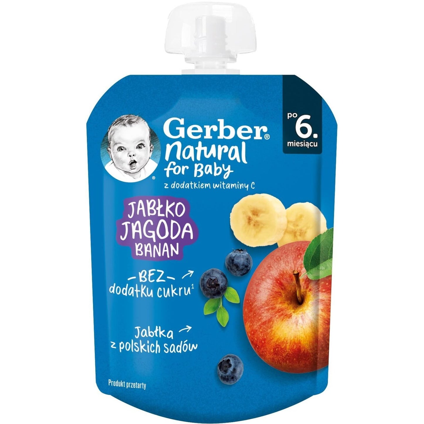 GERBER Пауч Ябълки, Боровинка и Банан от 6 мес. 80 г valinokids