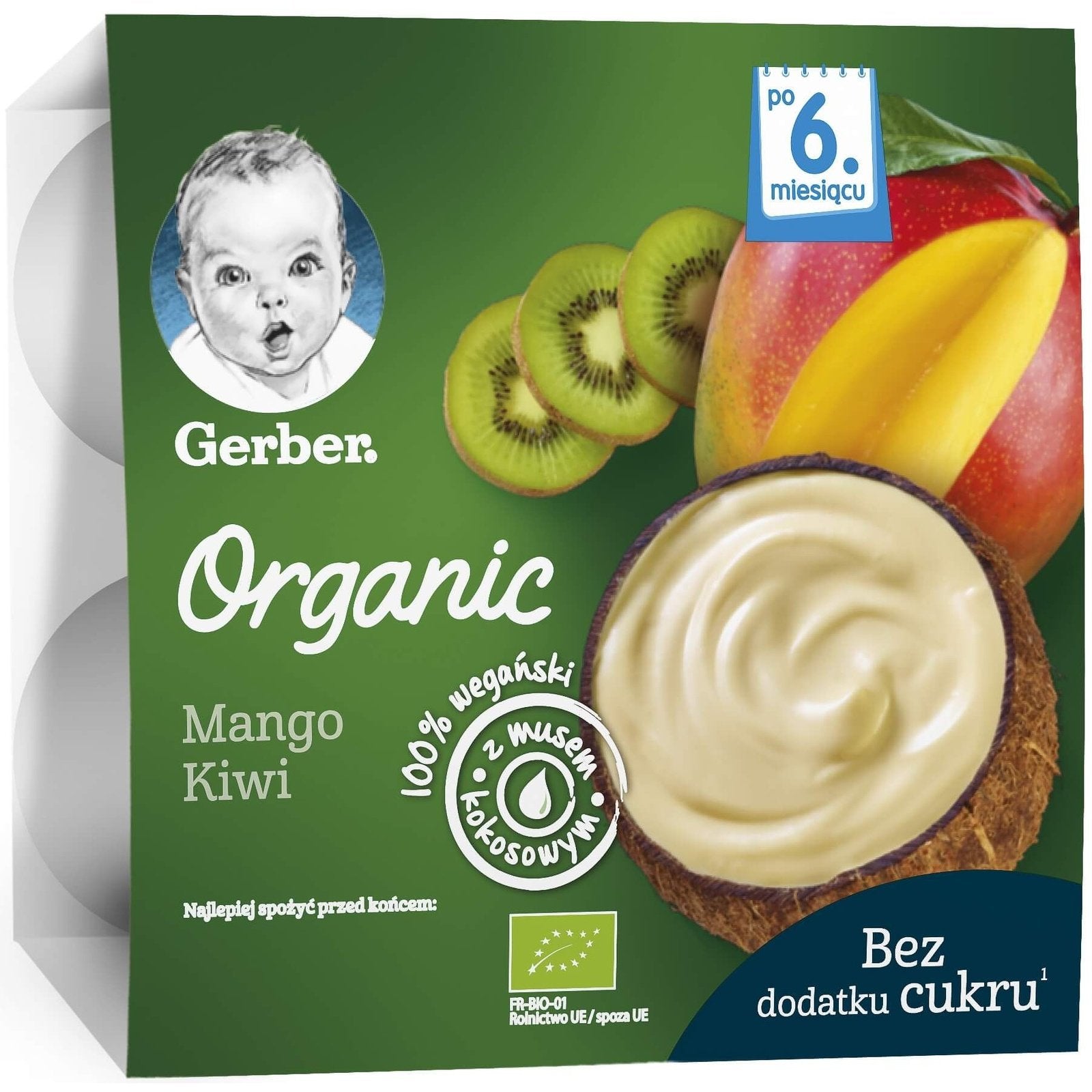 GERBER ORGANIC Десерт с Манго, Киви и Кокос 6+ мес. 4 х 90 valinokids