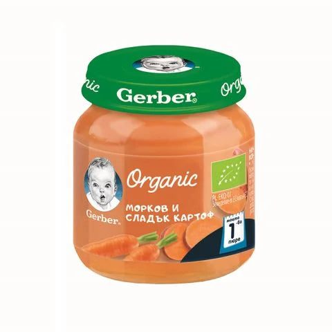 Gerber Organic Пюре от морков и сладък картоф за деца над 4 месеца x125 грама valinokids