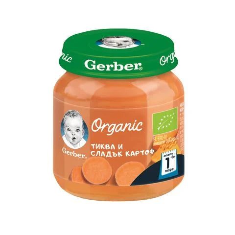 Gerber Organic Пюре от тиква и сладък картоф за деца над 4 месеца x125 грама valinokids