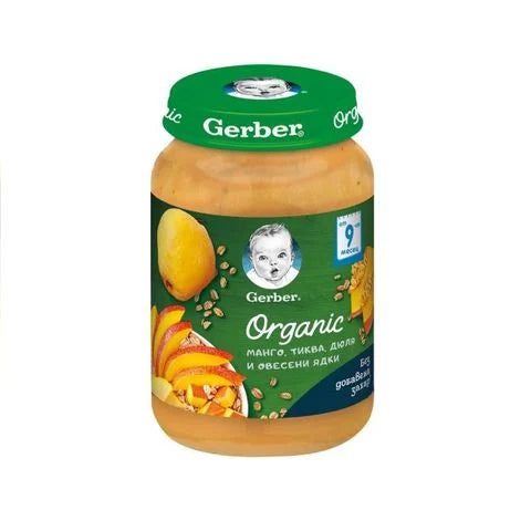 Gerber Organic Пюре от манго, тиква, дюля и овесени ядки за деца от 9-мия месец x190 грама valinokids