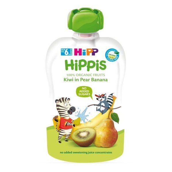 HIPP HIPPIS Био Плодова закуска пауч Круша, банан и киви 4+ месеца, 100 г valinokids