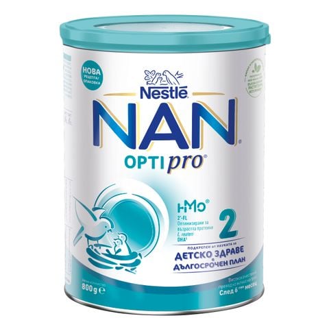 Nestle Nan OptiPro 2 HM-0 Висококачествено обогатено преходно мляко на прах за деца над 6 месечна възраст х800 грама valinokids
