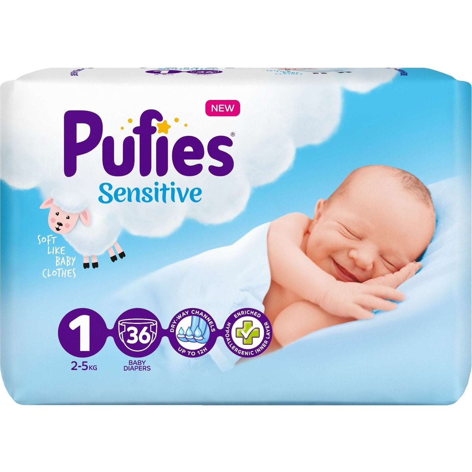 PUFIES SENSITIVE 1-New born 2-5 кг Пелени 36 бр./пак. SP valinokids