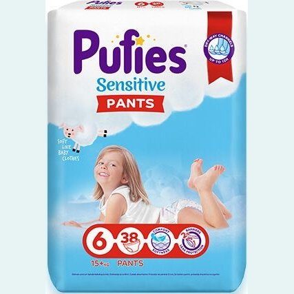 PUFIES SENSITIVE PANTS 6-XL 15+ кг Еднократни гащи 38 бр. valinokids