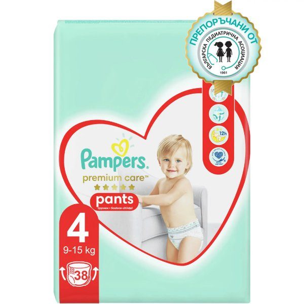 Pampers 4 Premium Care гащички 9-15кг. 38бр. valinokids