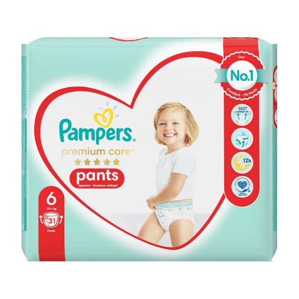 Pampers 6 Premium Care гащички 15+кг. 31бр. valinokids