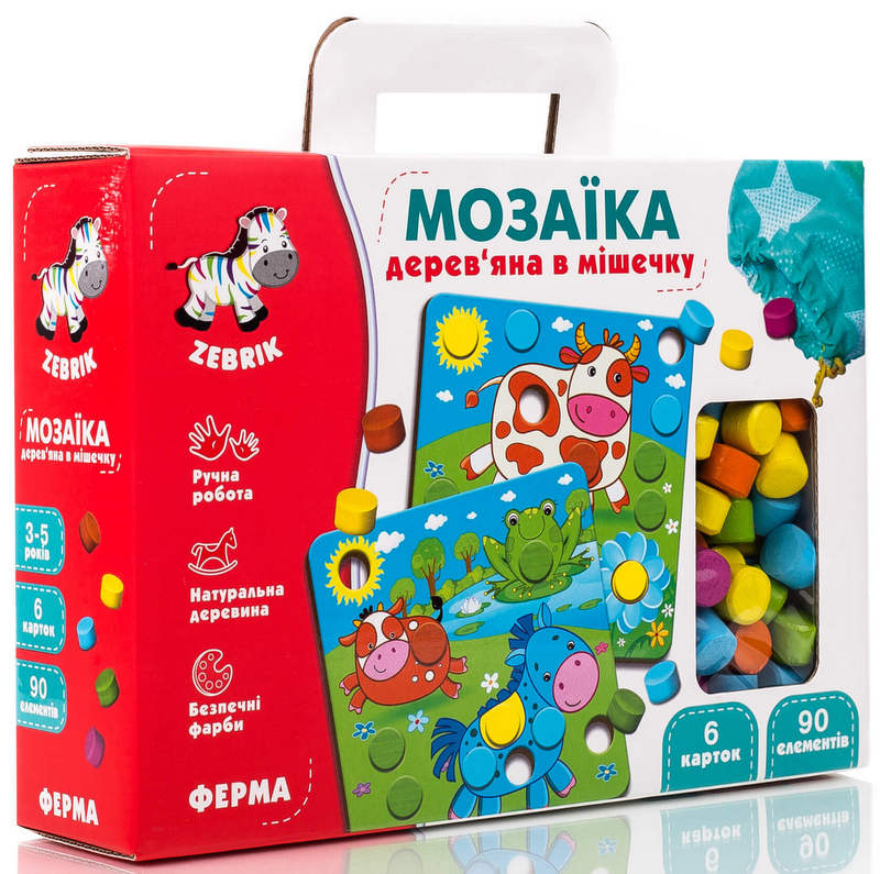 vladi toys образователна игра с дървени части Мозайка Ферма с чувалче 24х6х21