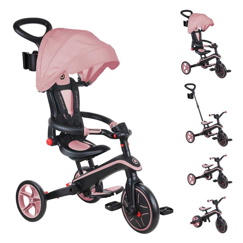 Globber Детска триколка 4 в 1 GLOBBER EXPLORER TRIKE FOLDABLE, сгъваема, розов цвят