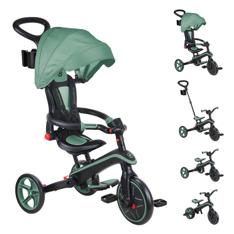 Globber Детска триколка 4 в 1 GLOBBER EXPLORER TRIKE FOLDABLE, сгъваема, цвят маслина