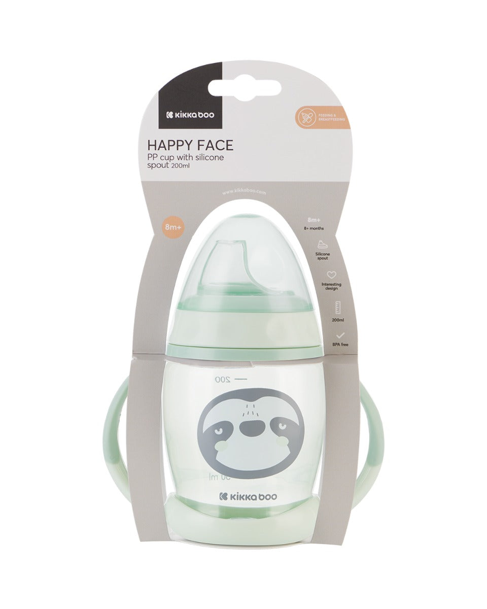 KikkaBoo Чаша със силиконов накрайник 200мл Happy face Mint