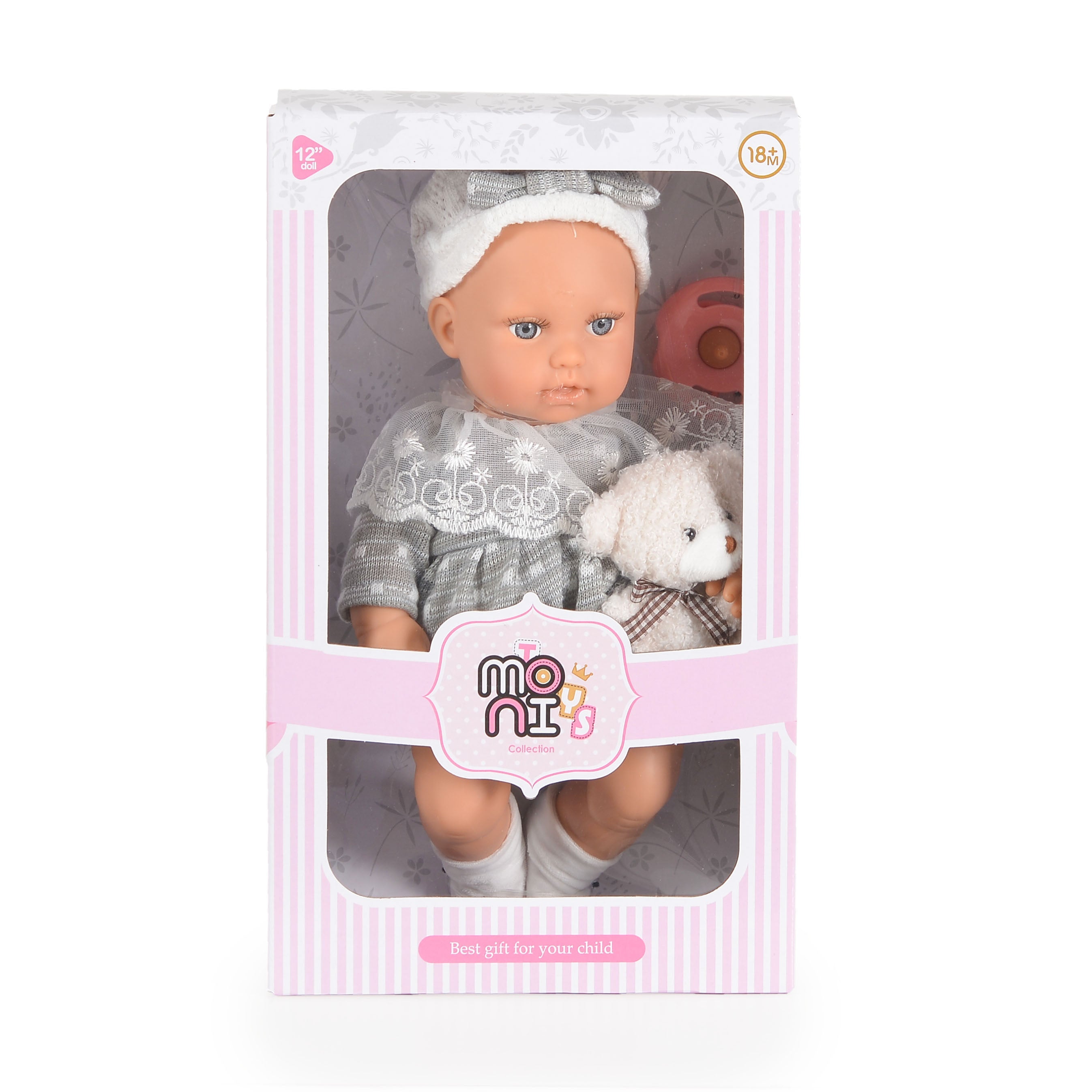 Moni Toys Кукла 30 cm Lovely Baby със сива рокля LS1255-11