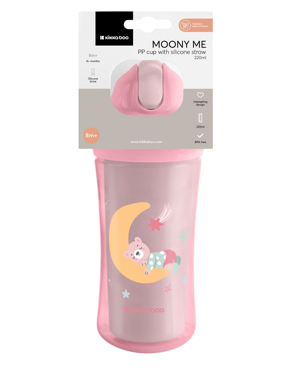 KikkaBoo Чаша със силиконовa сламка 220мл Moony me Pink