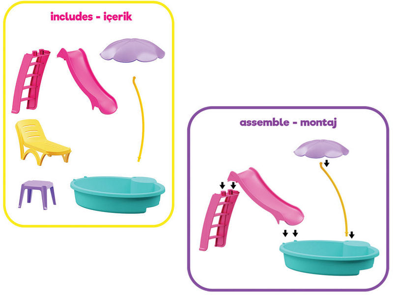 Dede басейн с пързалка и аксесоари на Линда 32х27х10 за размер кукли тип барби