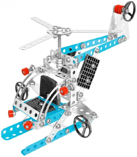 Tehnok метален конструктор  21 х 16 х 4  с болтове гайки инструменти  за направа на хеликоптер 185 части с поддръжка в youtube