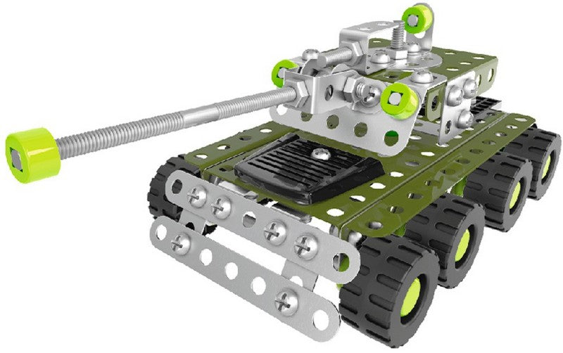 Tehnok метален конструктор  21 х 16 х 4  с болтове гайки инструменти  за направа на танк 174 части с поддръжка в youtube