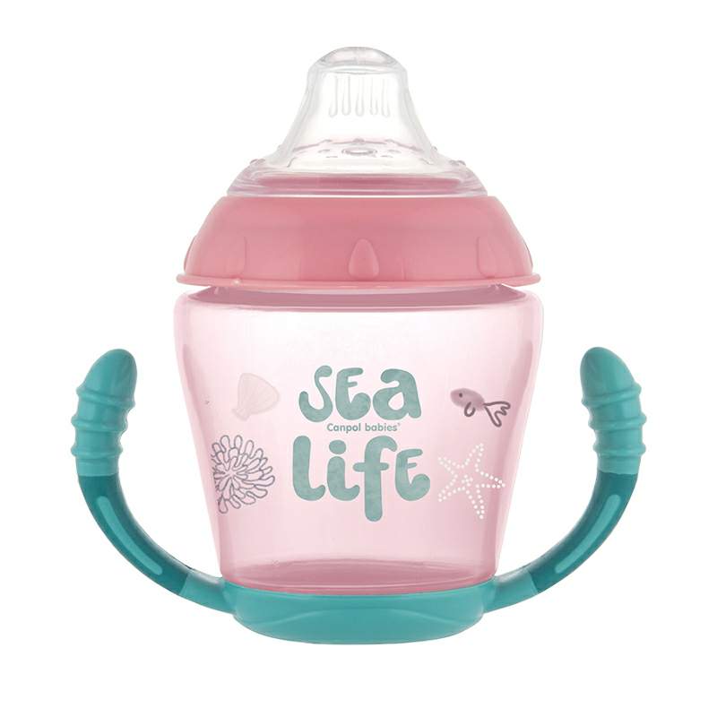 CANPOL BABIES Неразливаща се часа с дръжки и мек накрайник, Sea Life 230 мл 9м+