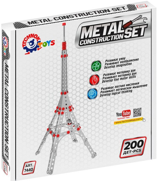 Tehnok метален конструктор  19х19х4  с болтове гайки инструменти Айфелова кула 200 части с поддръжка в youtube