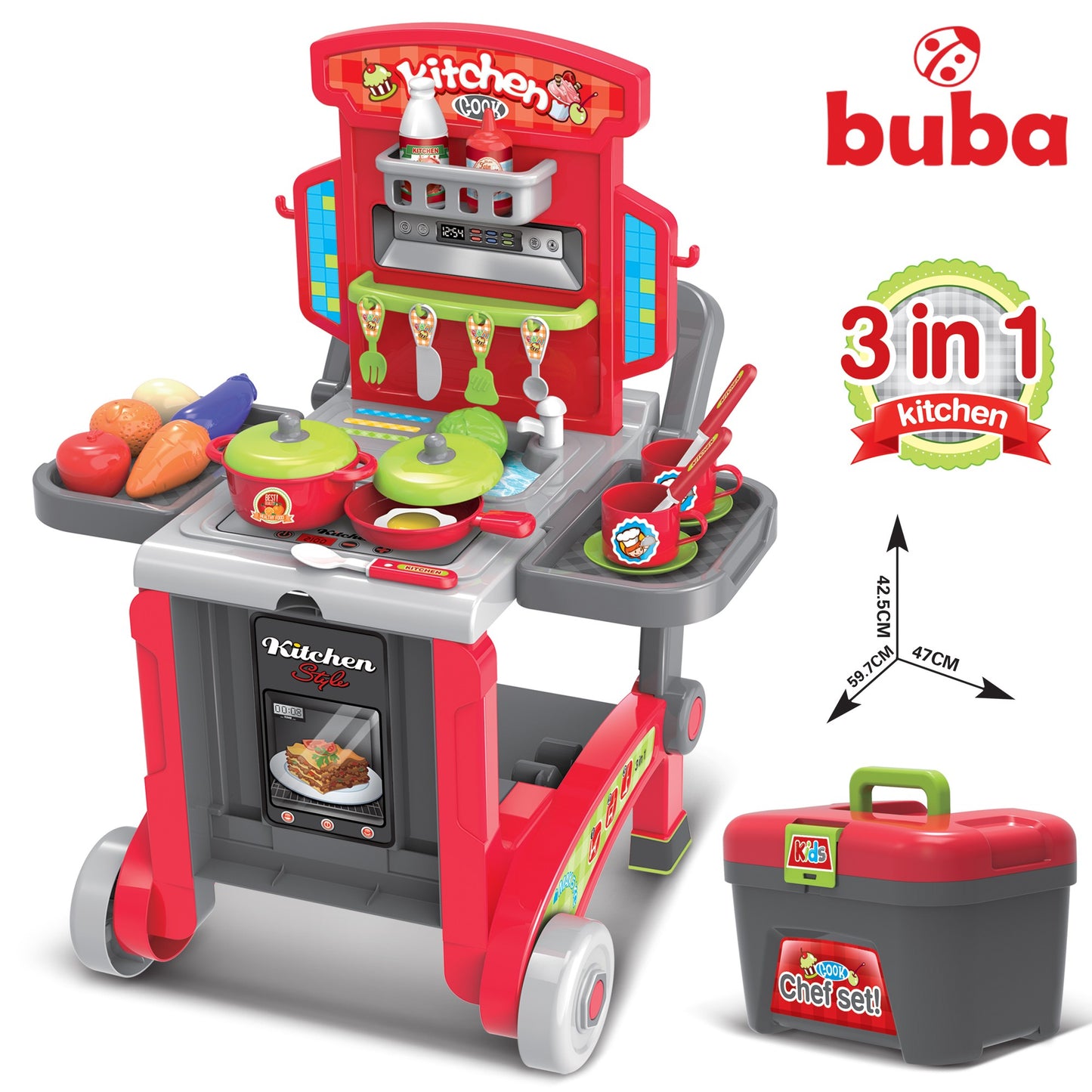 Детска кухня Buba Little Chef 008-930, Куфар, Червен