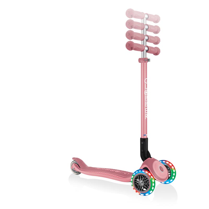Globber Детска сгъваема тротинетка със светещи колела PRIMO FOLDABLE PLUS LIGHTS – пастелно розовa