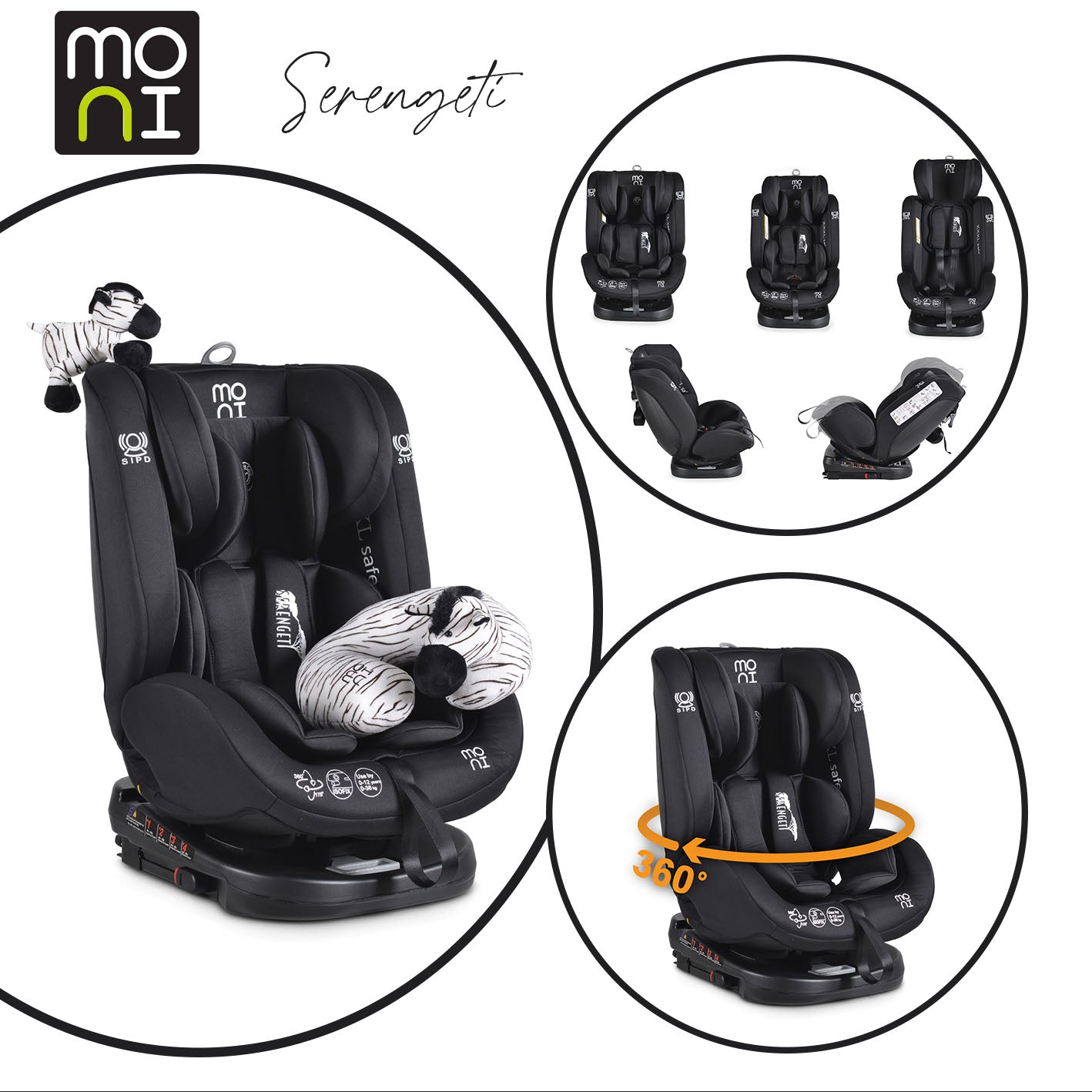 Moni Стол за кола Serengeti 360° с Izofix черен