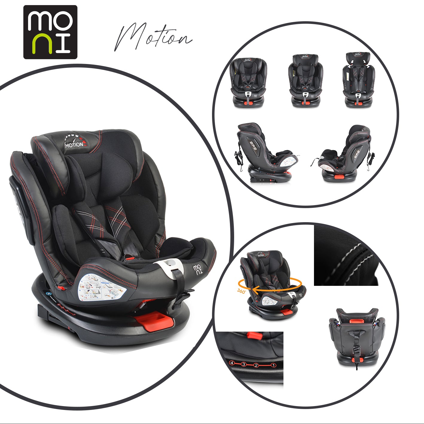 Moni Стол за кола с Isofix система Motion 360° черен