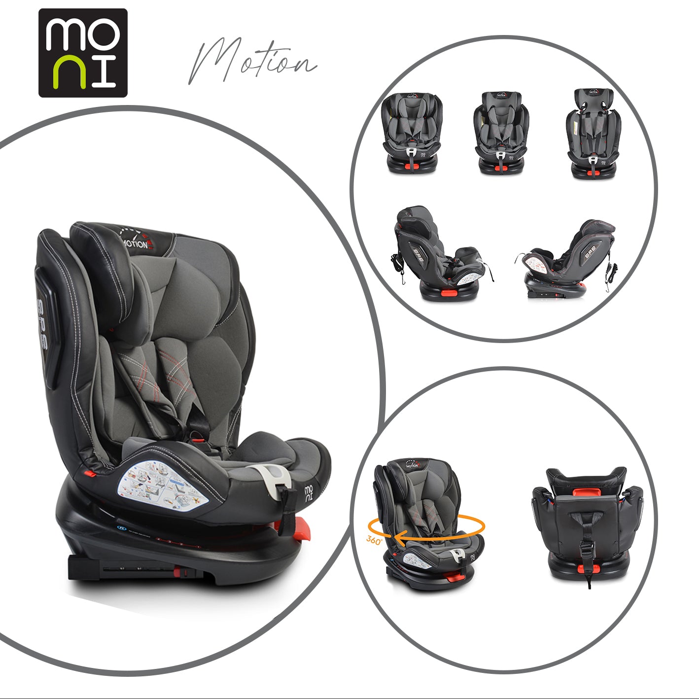 Moni Стол за кола с Isofix система Motion 360° сив