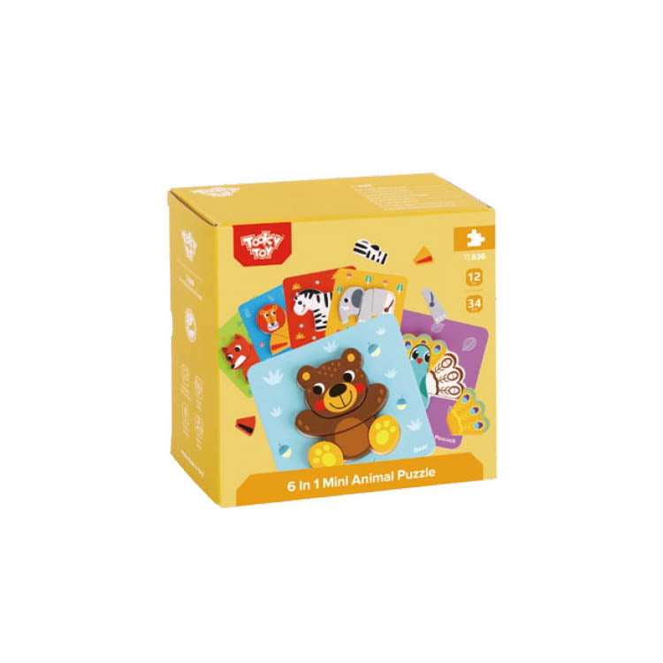 Tooky Toy Дървен 3D пъзел 6 в 1 Animals TL636