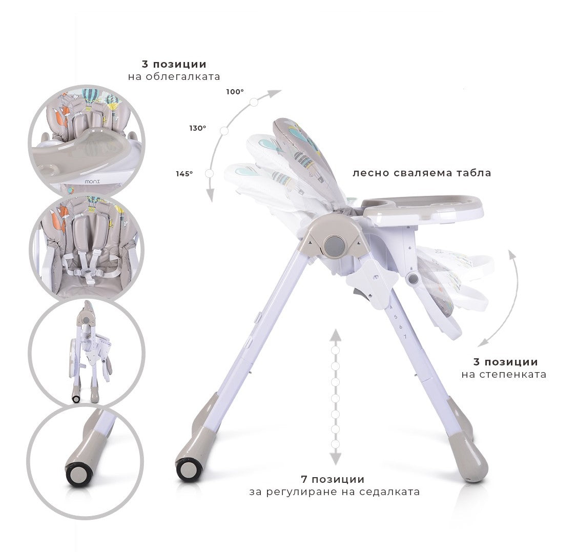 Moni Детски стол за хранене Muffin сив