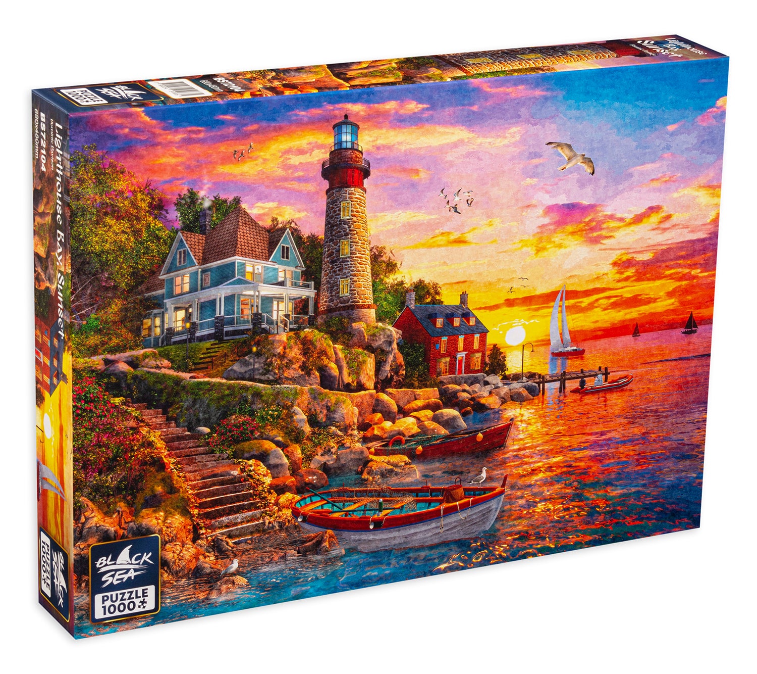 Black Sea Puzzles Пъзел Black Sea от 1000 части - Залез край морски фар, Доминик Дейвидсън